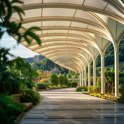 Estrutura de membrana de tensão para corredores de jardinagem ecológica espaços sustentáveis e convidativos