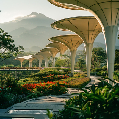 Estrutura de membrana de tensão para corredores de jardinagem ecológica espaços sustentáveis e convidativos
